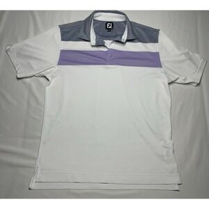FootJoy Men's Double Block Birdseye Pique Polo Size M Purple And‎ White